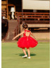 Red Lace Tulle Short Flower Girl Dress With Heart Cutout